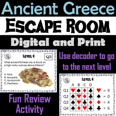 Three thousand years ago a war took place where legends were born Achilles, the greatest of the Greeks, and Hector, prince of Troy. . Ancient greece escape room answer key